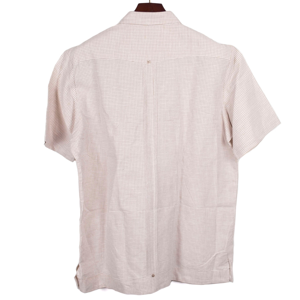 Beige Checked Short Sleeved Guayabera Shirt