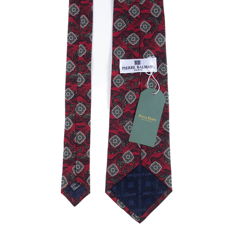 Pierre Balmain Red with Blue and Beige Pattern Tie
