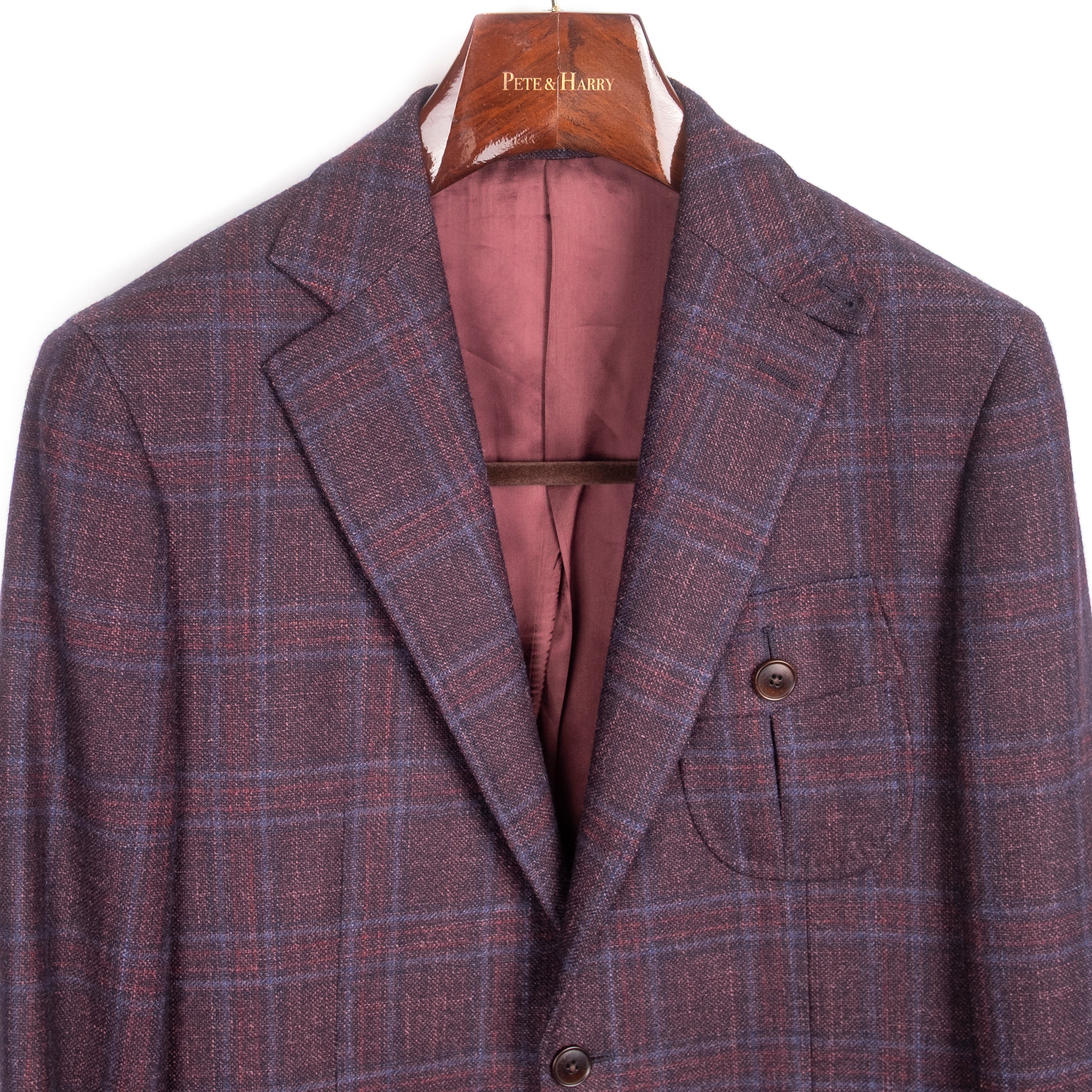 Burgundy Checks Pleated Flap Pocket Sport Coat