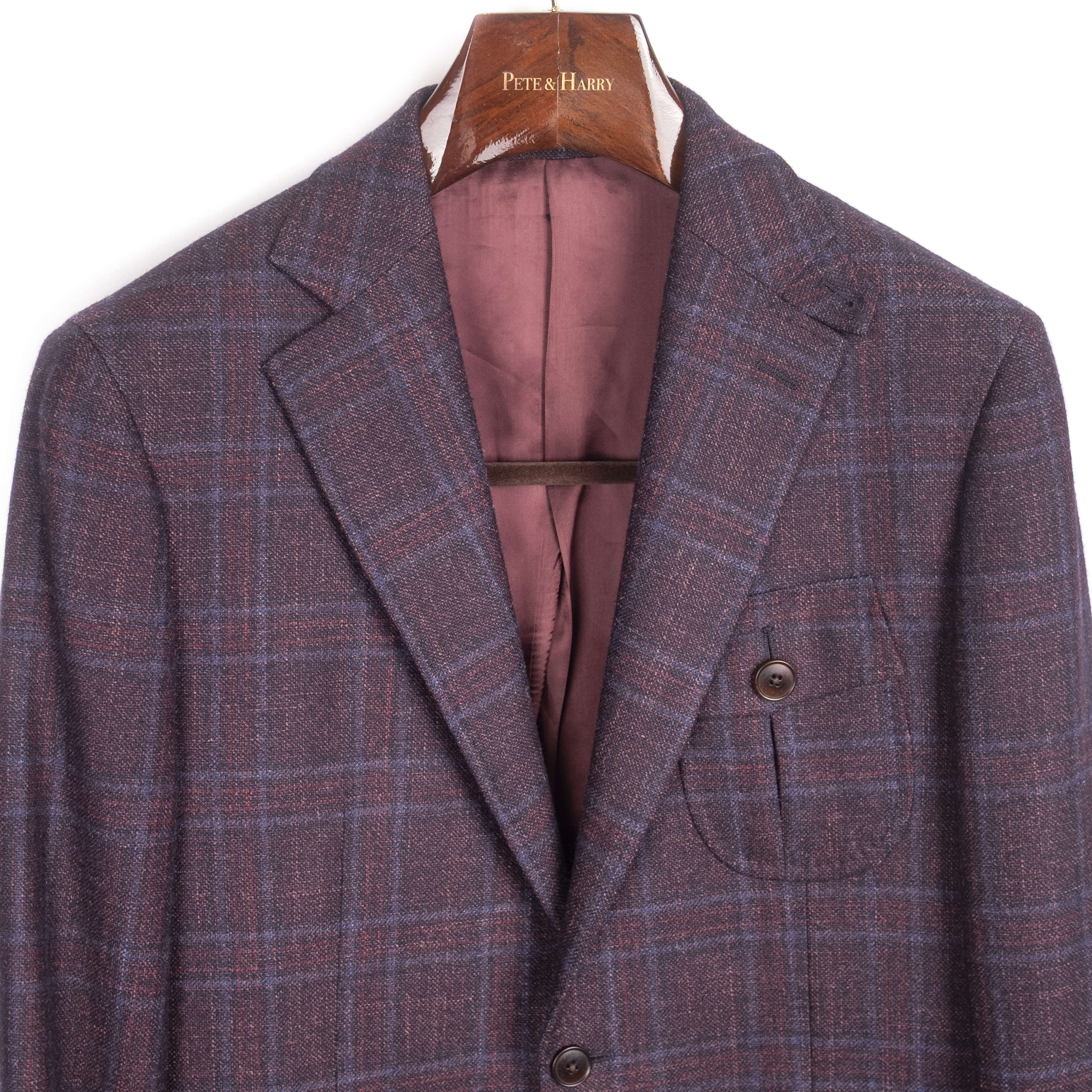 Burgundy Checks Pleated Flap Pocket Sport Coat