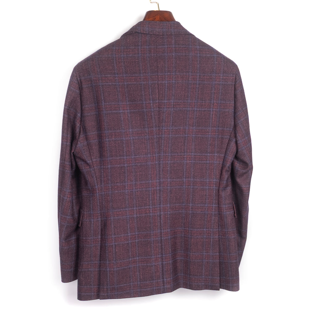 Burgundy Checks Pleated Flap Pocket Sport Coat