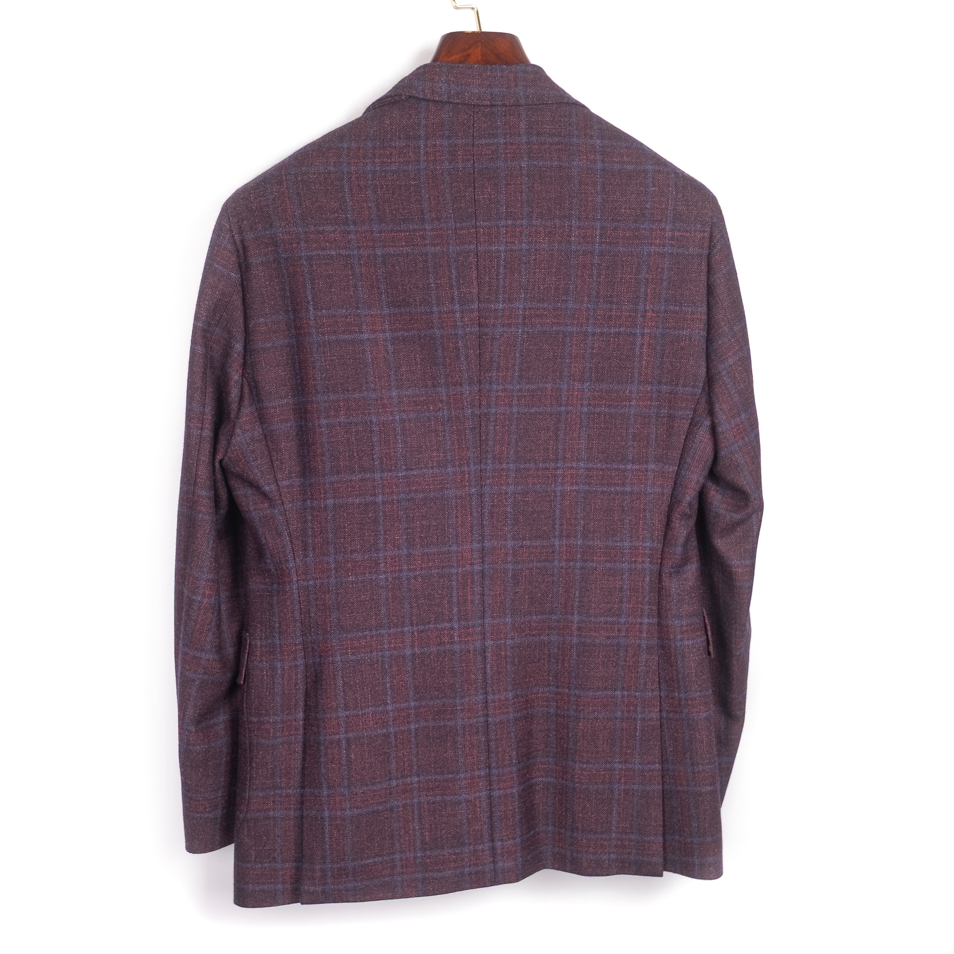 Burgundy Checks Pleated Flap Pocket Sport Coat