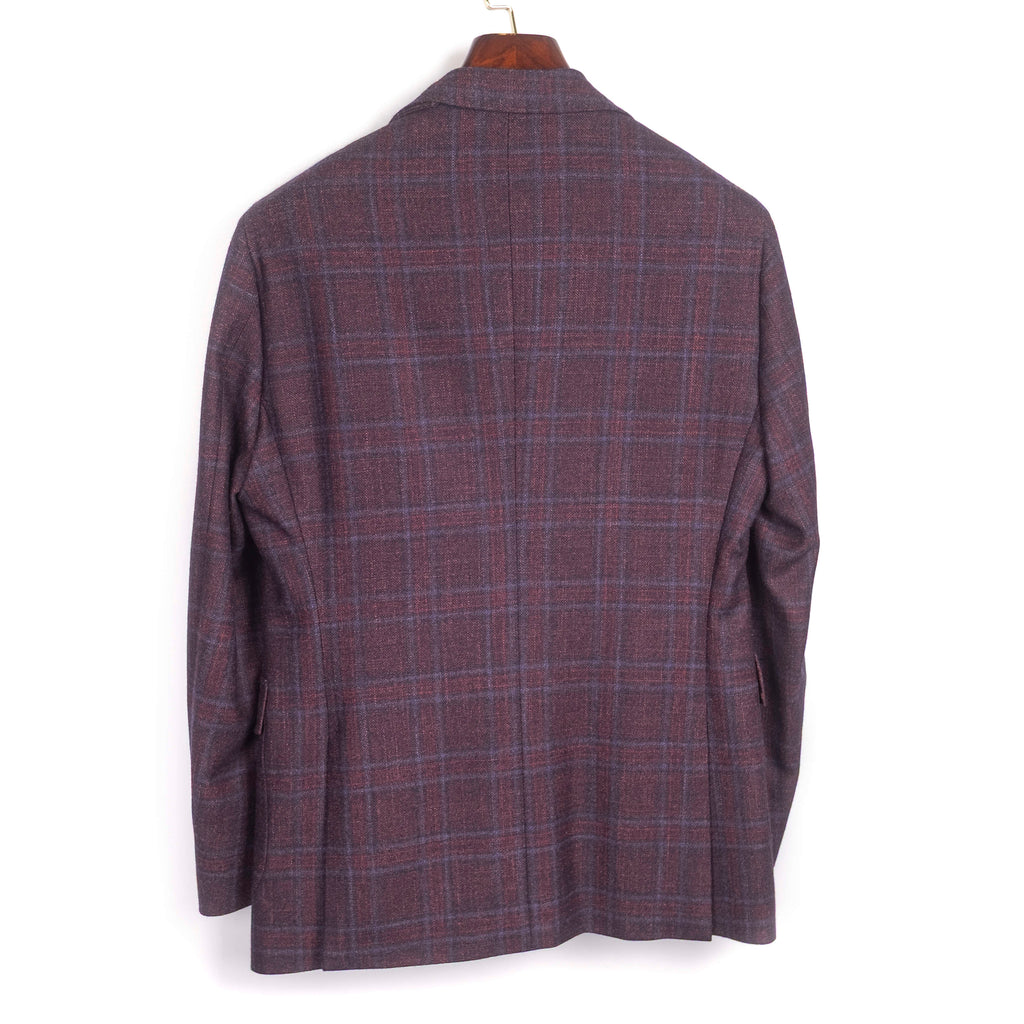 Burgundy Checks Pleated Flap Pocket Sport Coat