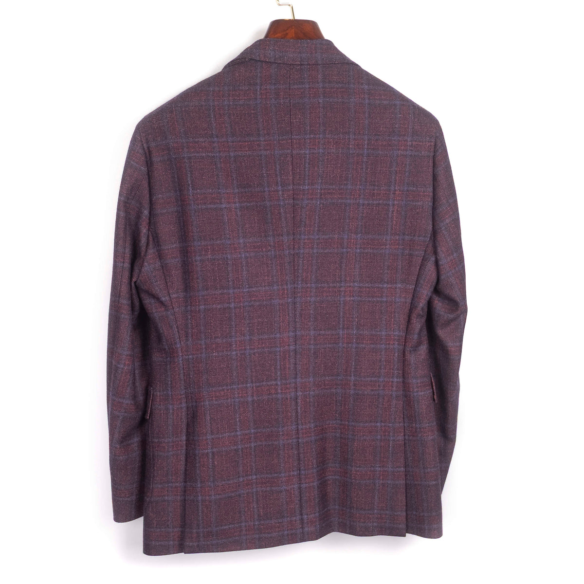 Burgundy Checks Pleated Flap Pocket Sport Coat