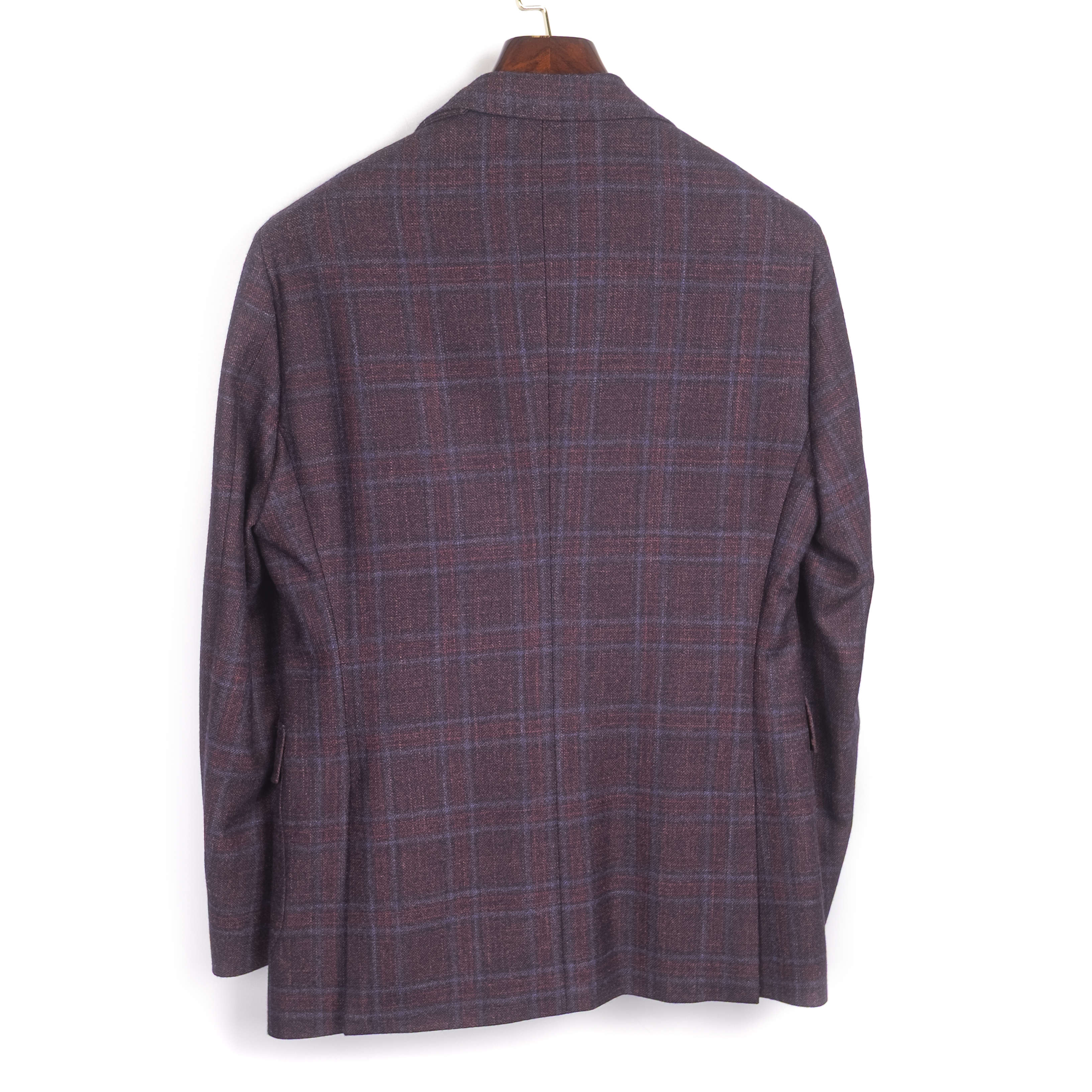 Burgundy Checks Pleated Flap Pocket Sport Coat