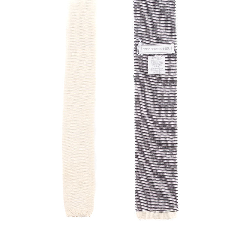 Beige Striped Knit Tie