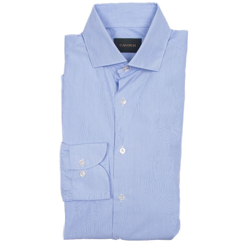 Light Blue and White Striped Regular Cuff Shirts Business Shirt