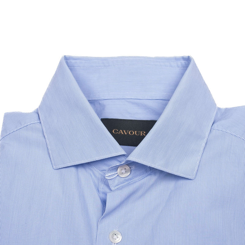 Light Blue and White Striped Regular Cuff Shirts Business Shirt