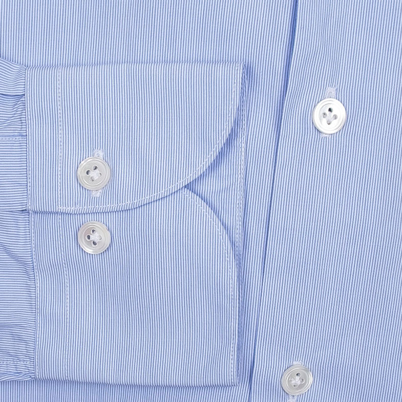 Light Blue and White Striped Regular Cuff Shirts Business Shirt