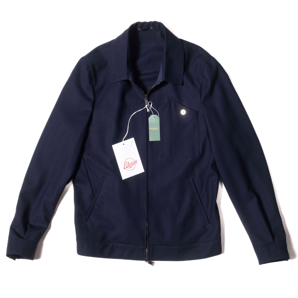Neapolitan Hand Tailored Navy High Twist Wool Harrington Jacket 48