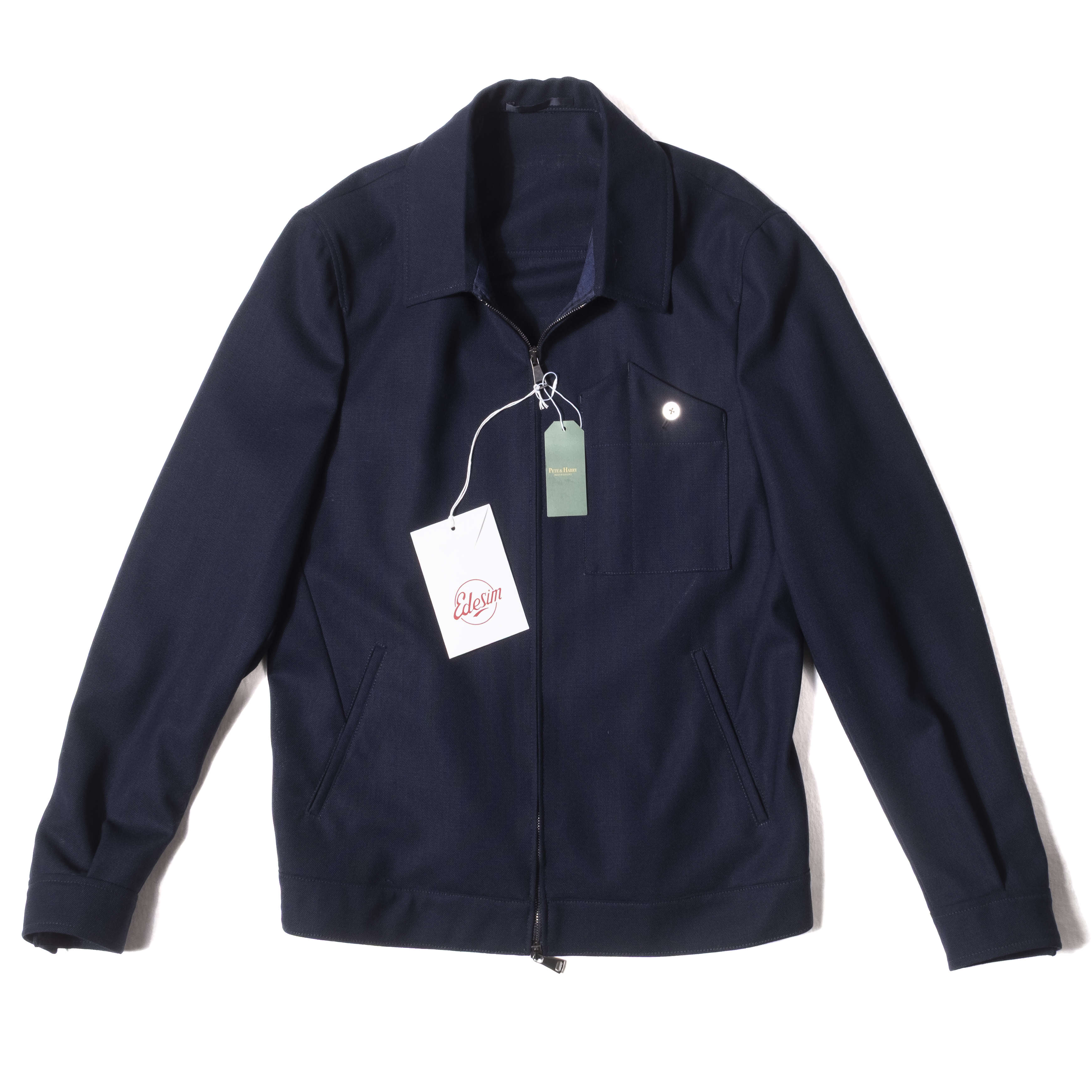 Neapolitan Hand Tailored Navy High Twist Wool Harrington Jacket 48