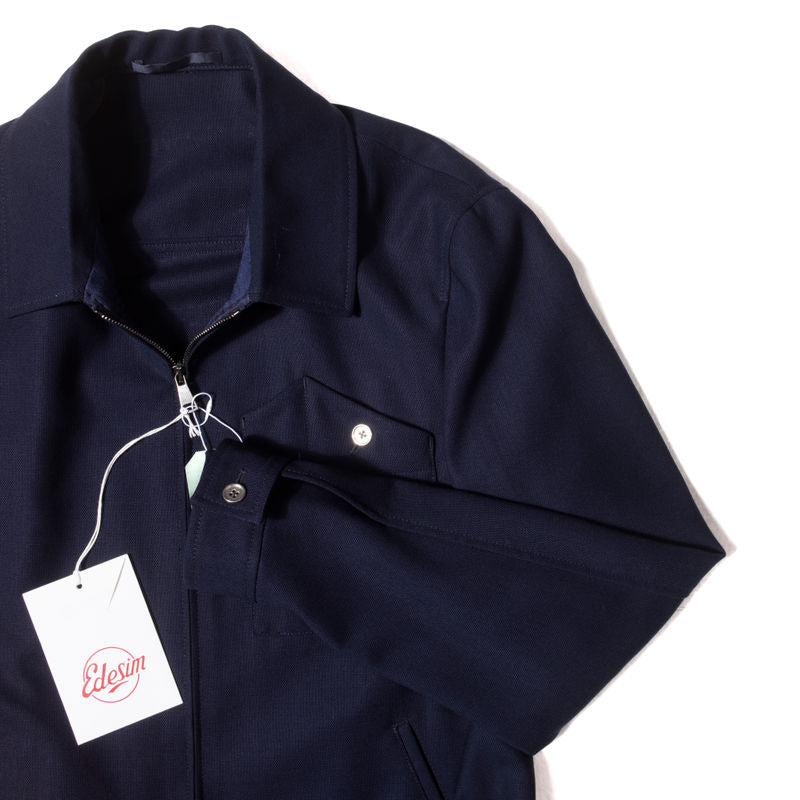 Neapolitan Tailored Navy High Twist Wool Harrington Jacket 48