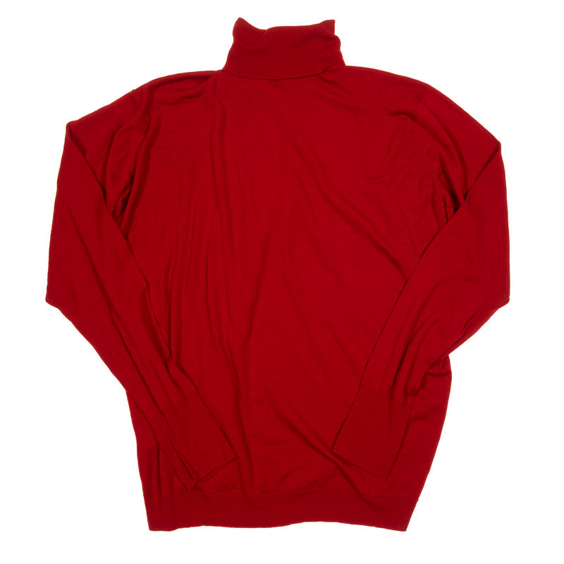 Red Crombie Merino Wool Turtleneck