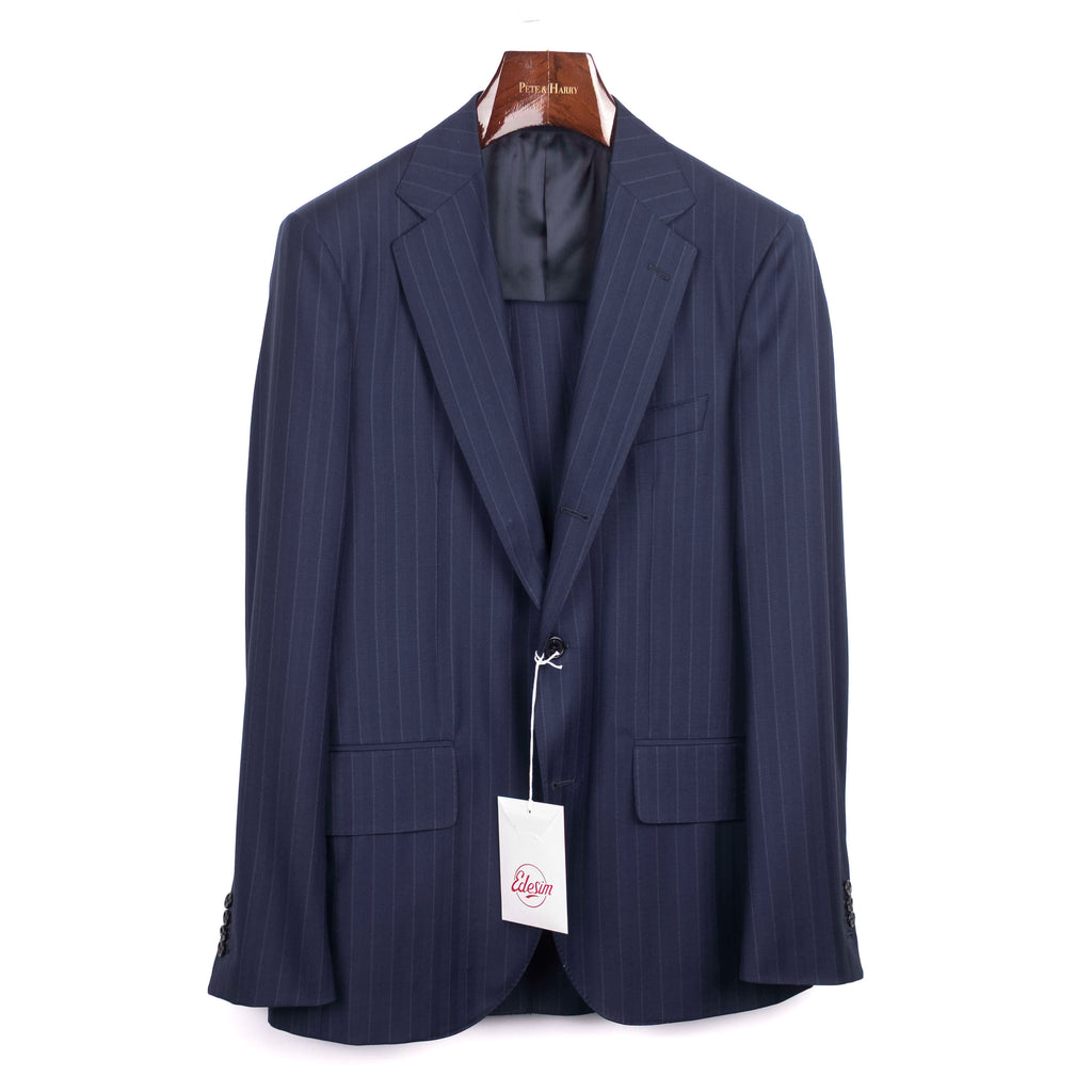 Neapolitan Hand Tailored Navy Chalk Striped Suit Sz 48