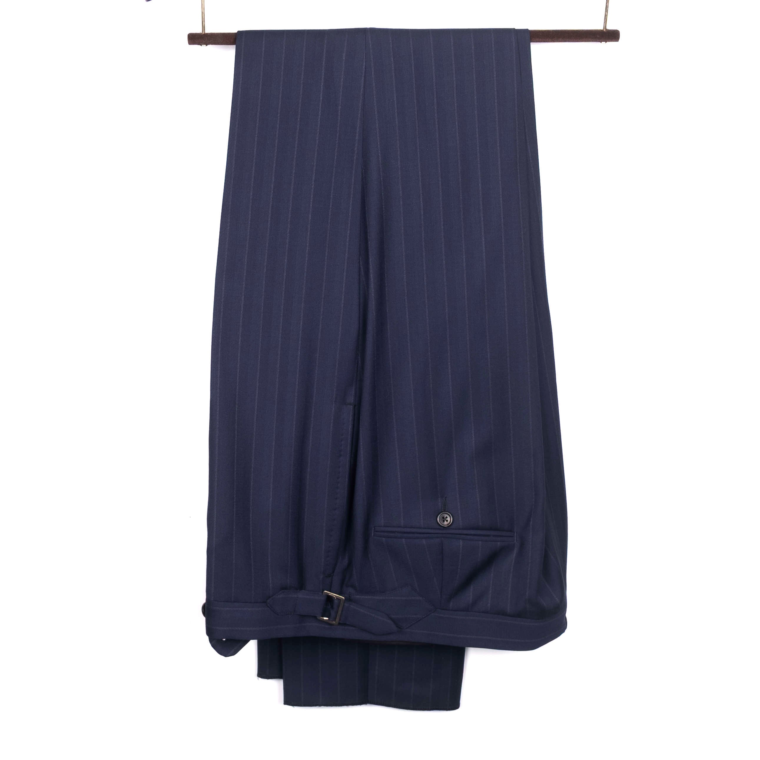Neapolitan Hand Tailored Navy Chalk Striped Suit Sz 48