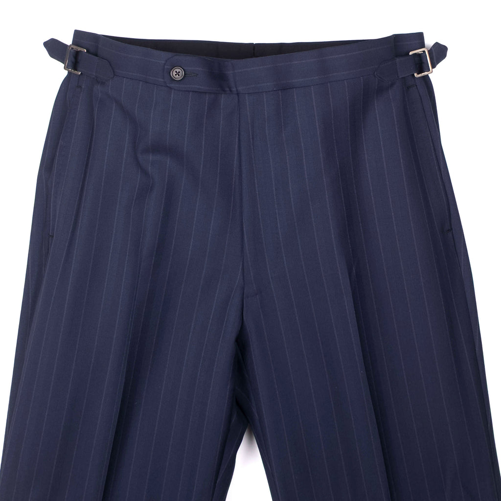 Neapolitan Hand Tailored Navy Chalk Striped Suit Sz 48