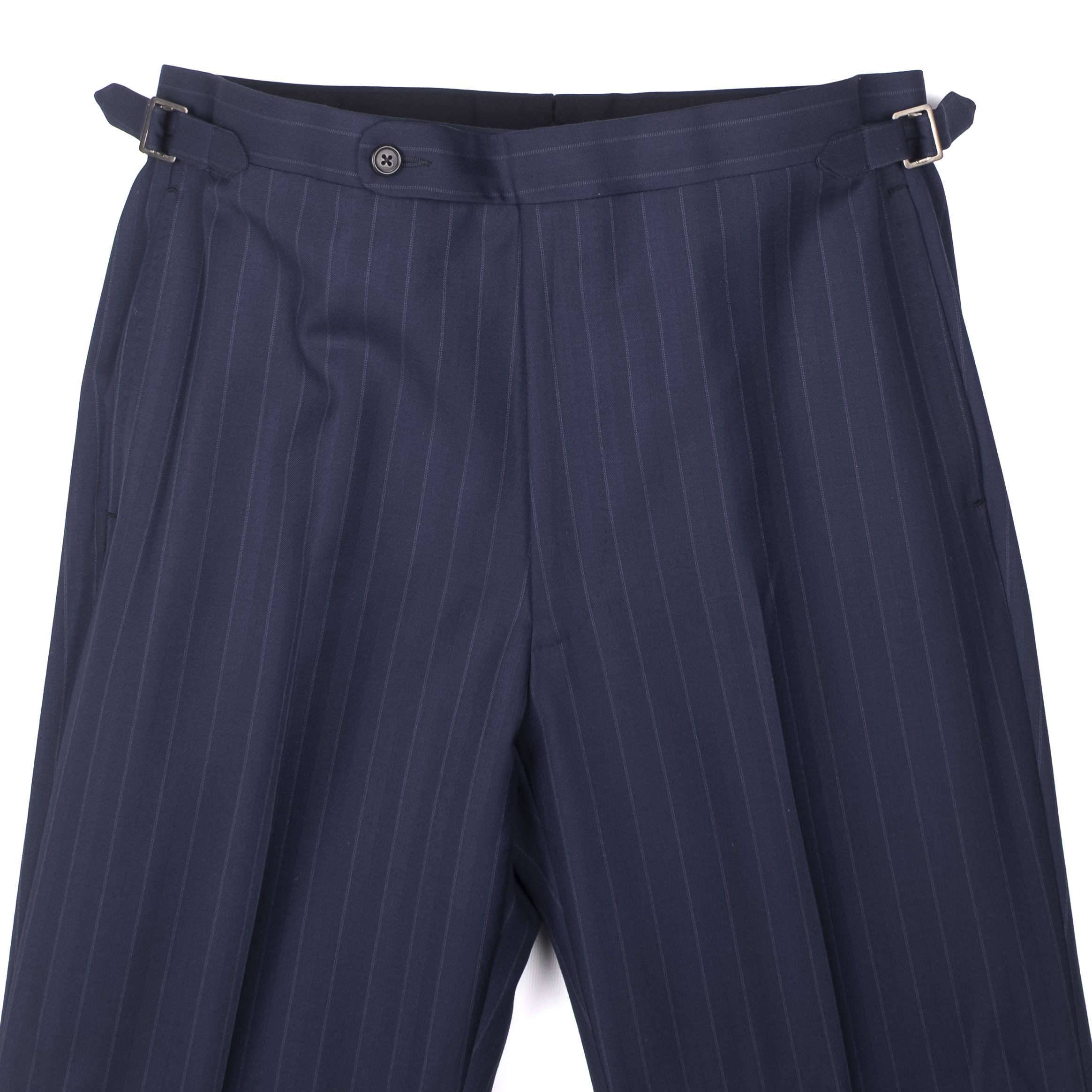 Neapolitan Hand Tailored Navy Chalk Striped Suit Sz 48