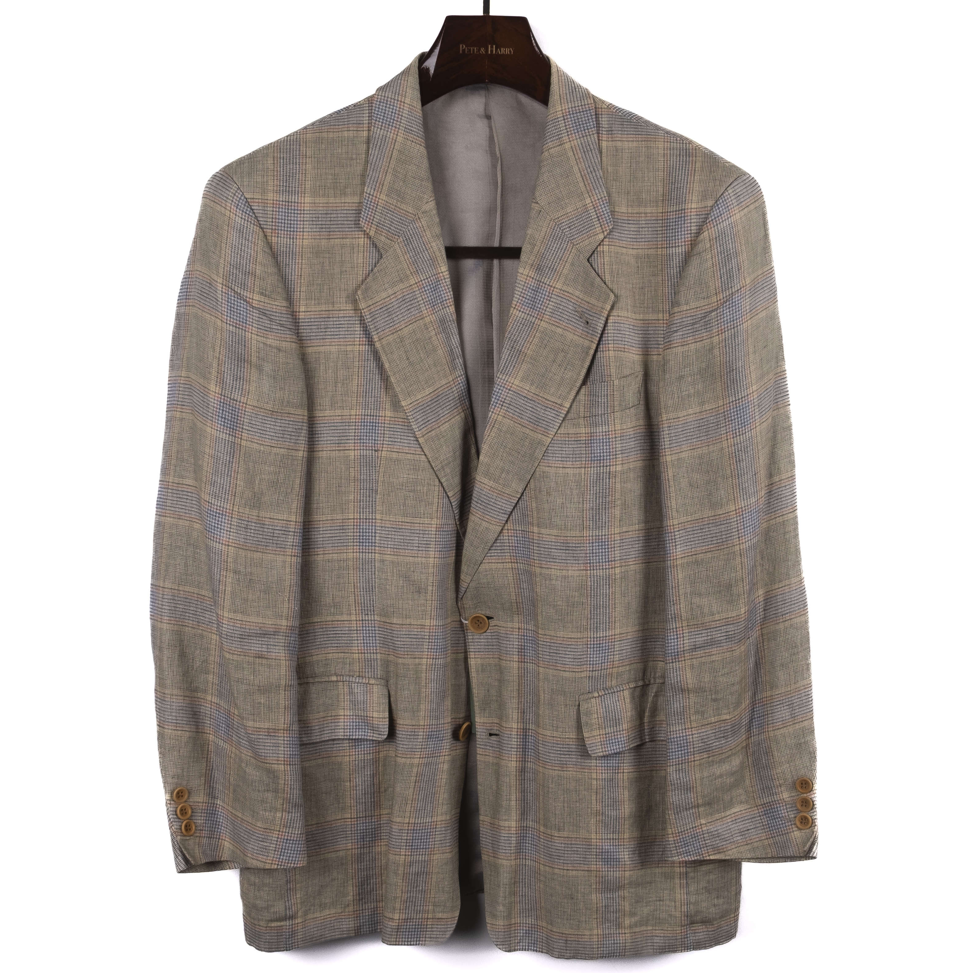 Beige Checked Linen Sport Coat