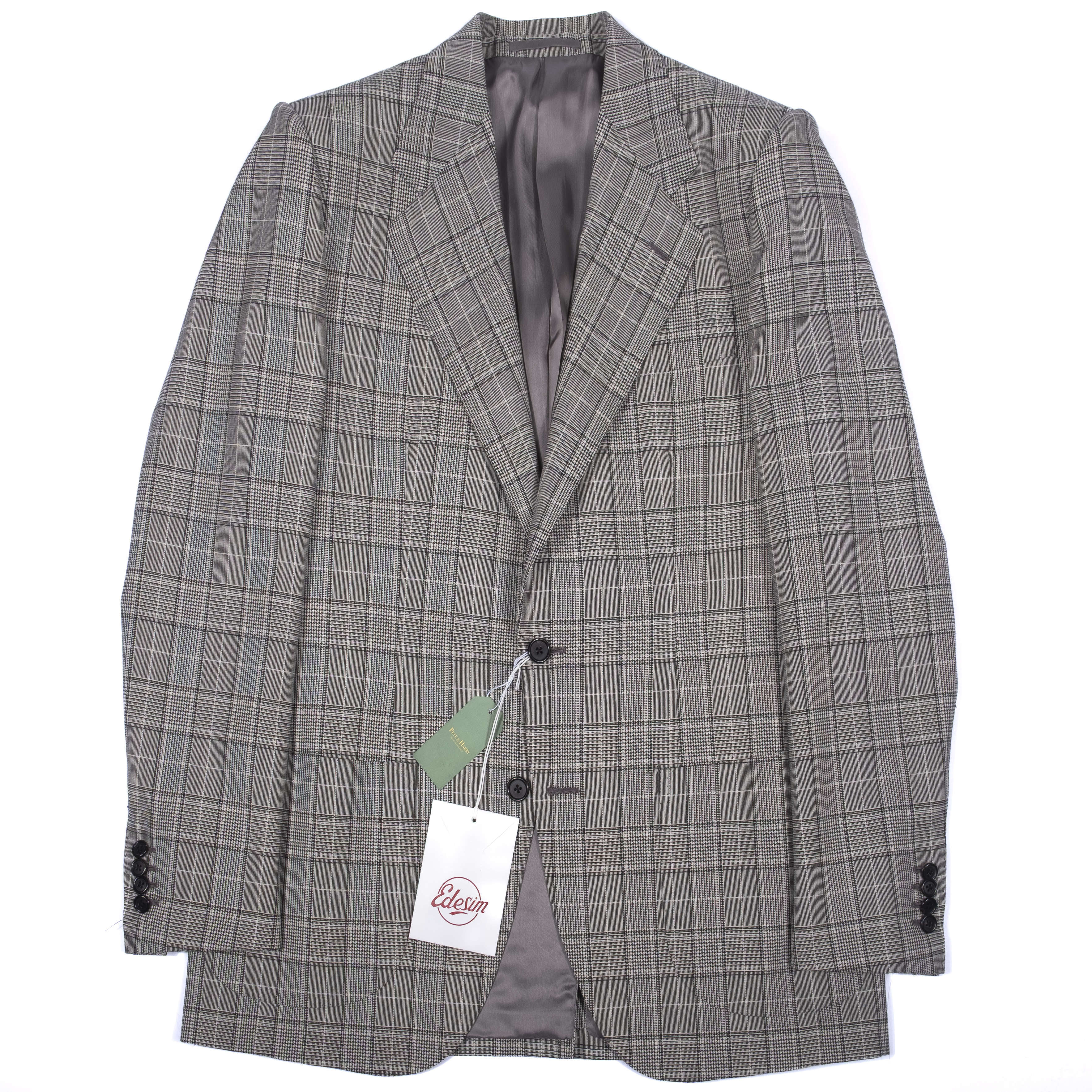 Neapolitan Hand Tailored Grey Checked Holland & Sherry Wool Sport Coat Sz 52