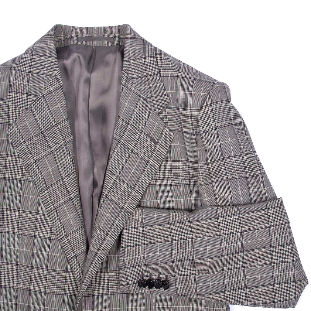 Neapolitan Hand Tailored Grey Checked Holland & Sherry Wool Sport Coat Sz 52