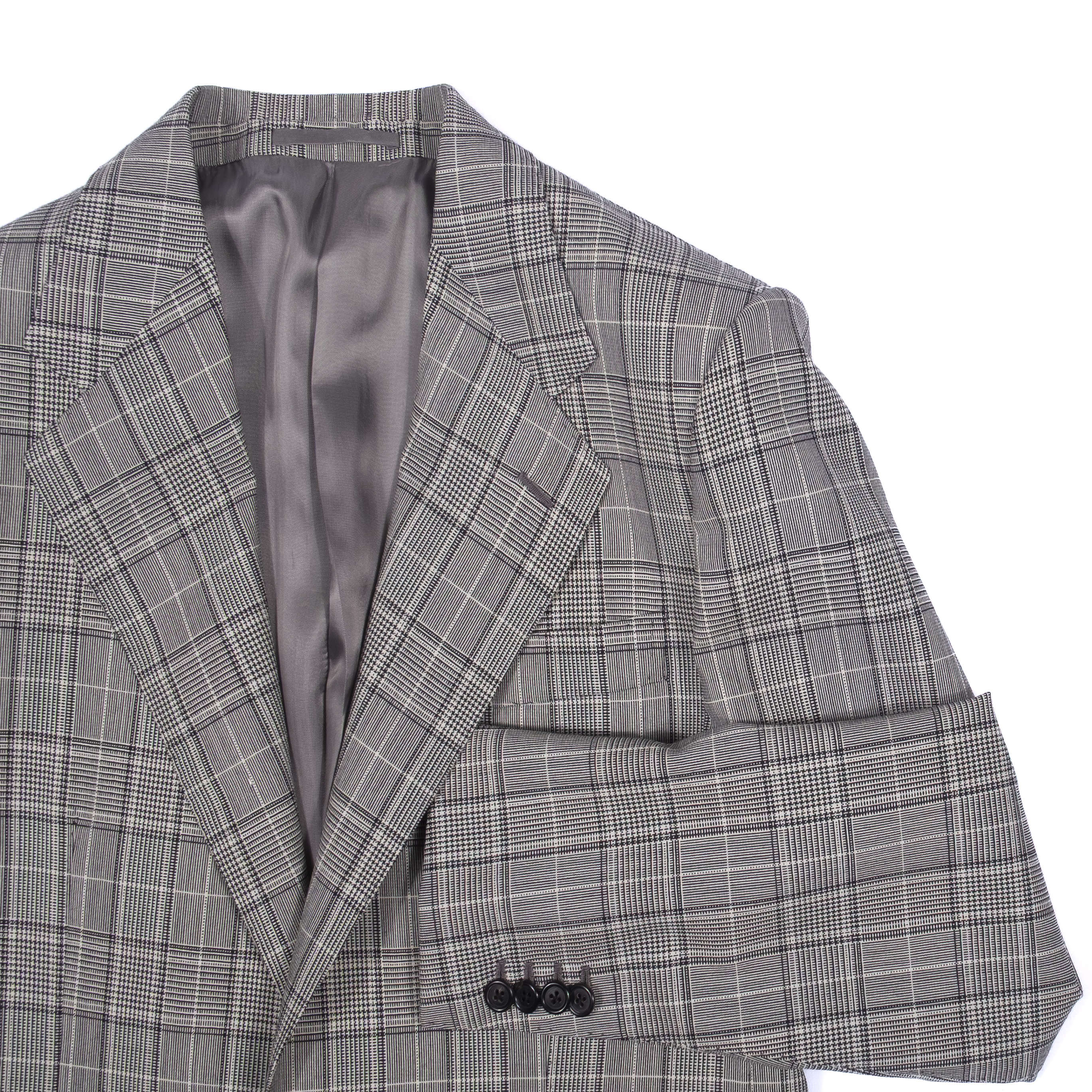 Neapolitan Hand Tailored Grey Checked Holland & Sherry Wool Sport Coat Sz 52