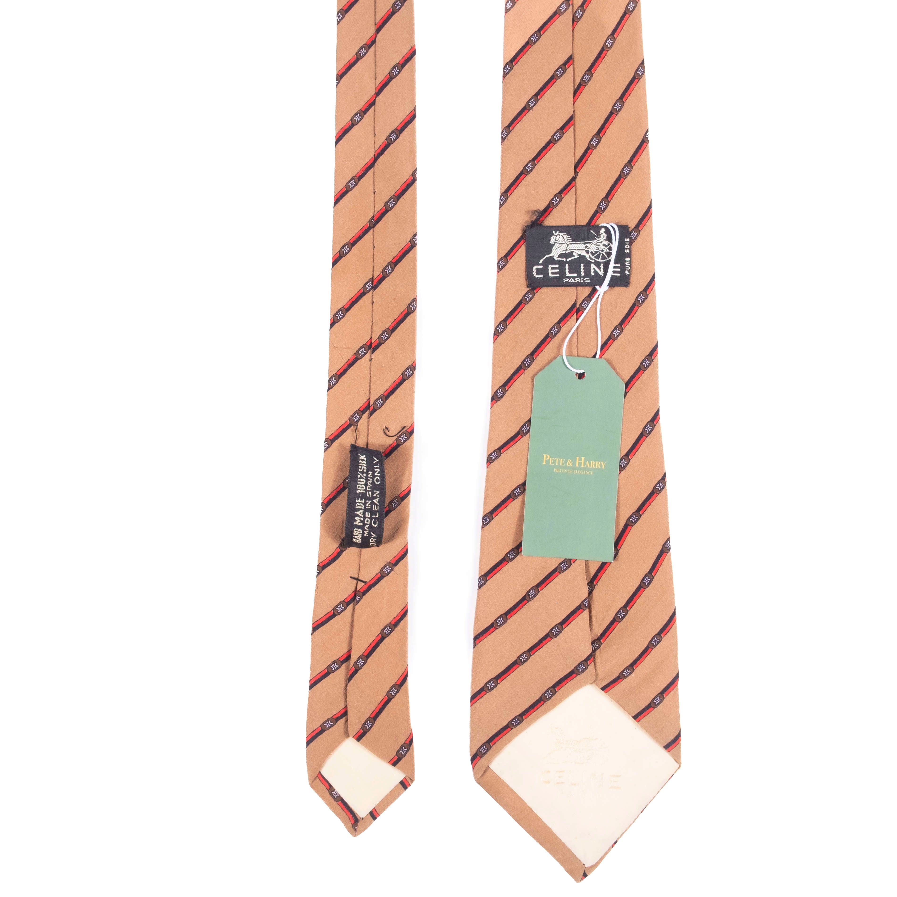 Celine Beige with Red and Black Stripes Tie