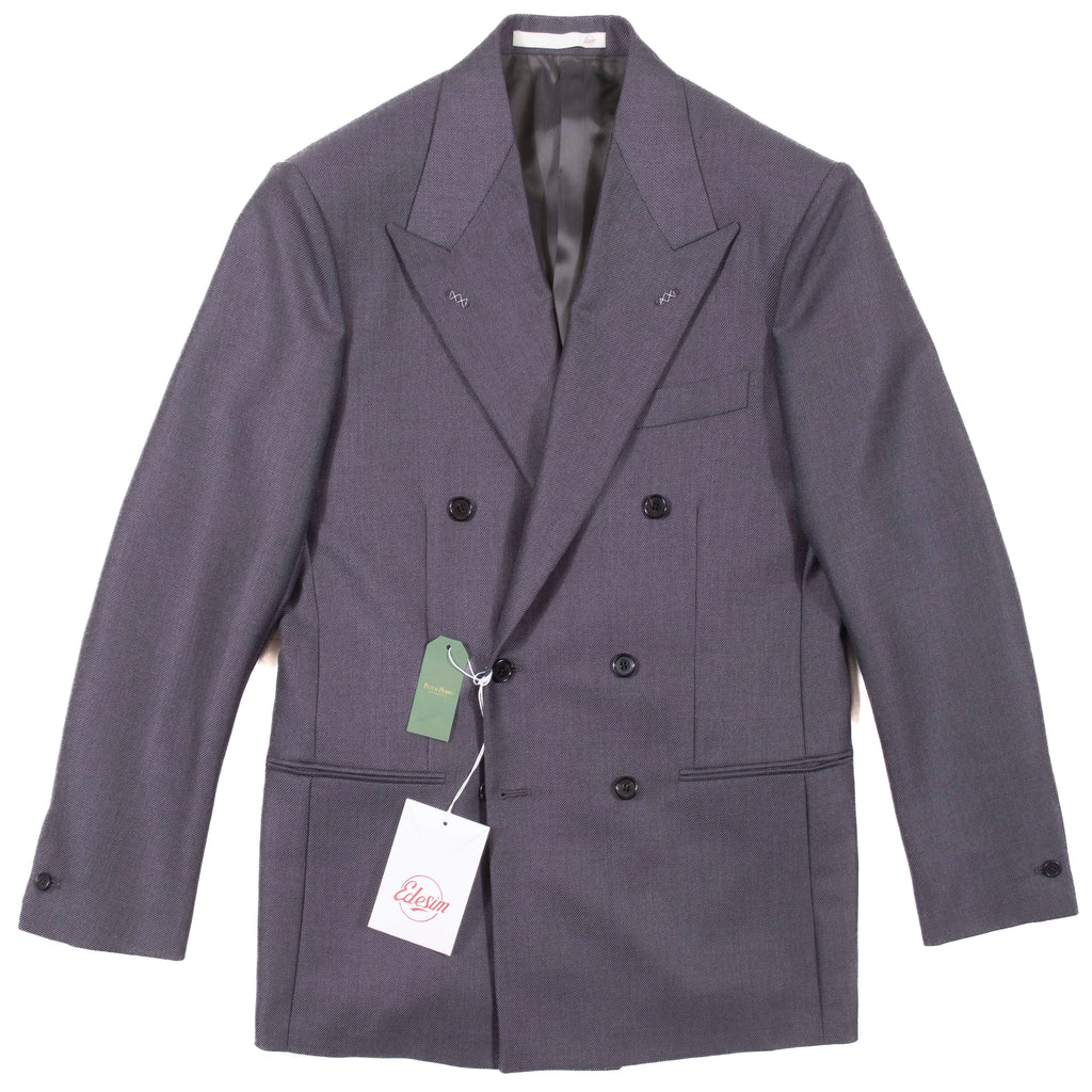 Neapolitan Hand Tailored Grey Double Breasted Cavalry Twill Sport Coat Sz 46