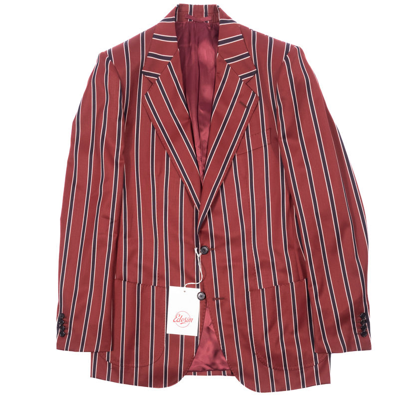 Est Retail Price 12 000 SEK - Eduardo de Simone Red, White and Navy Stripes Holland & Sherry Boating Blazer 46
