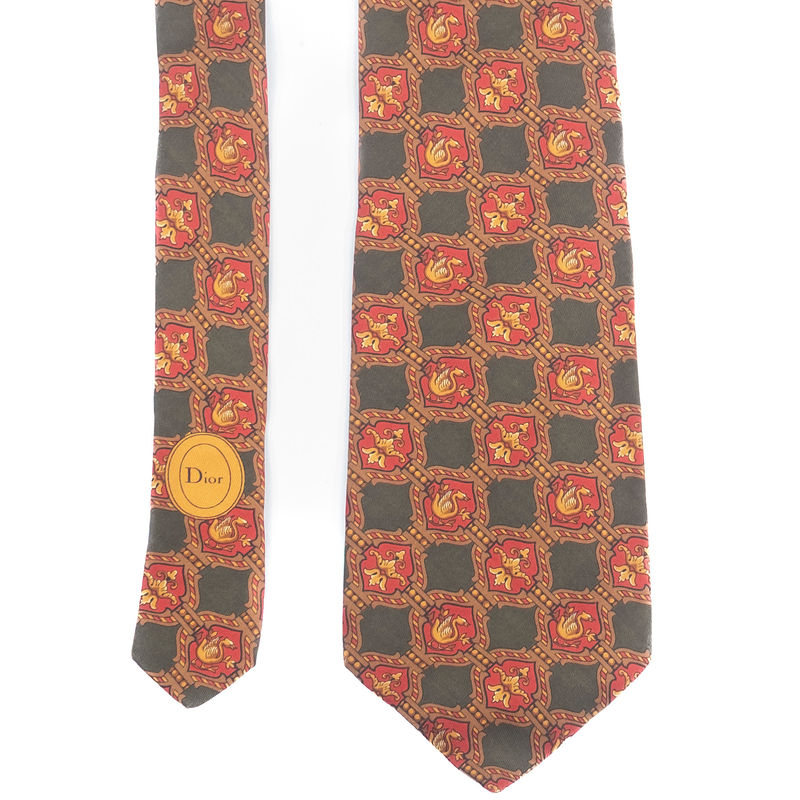 Dior Green and Red Patterned Tie