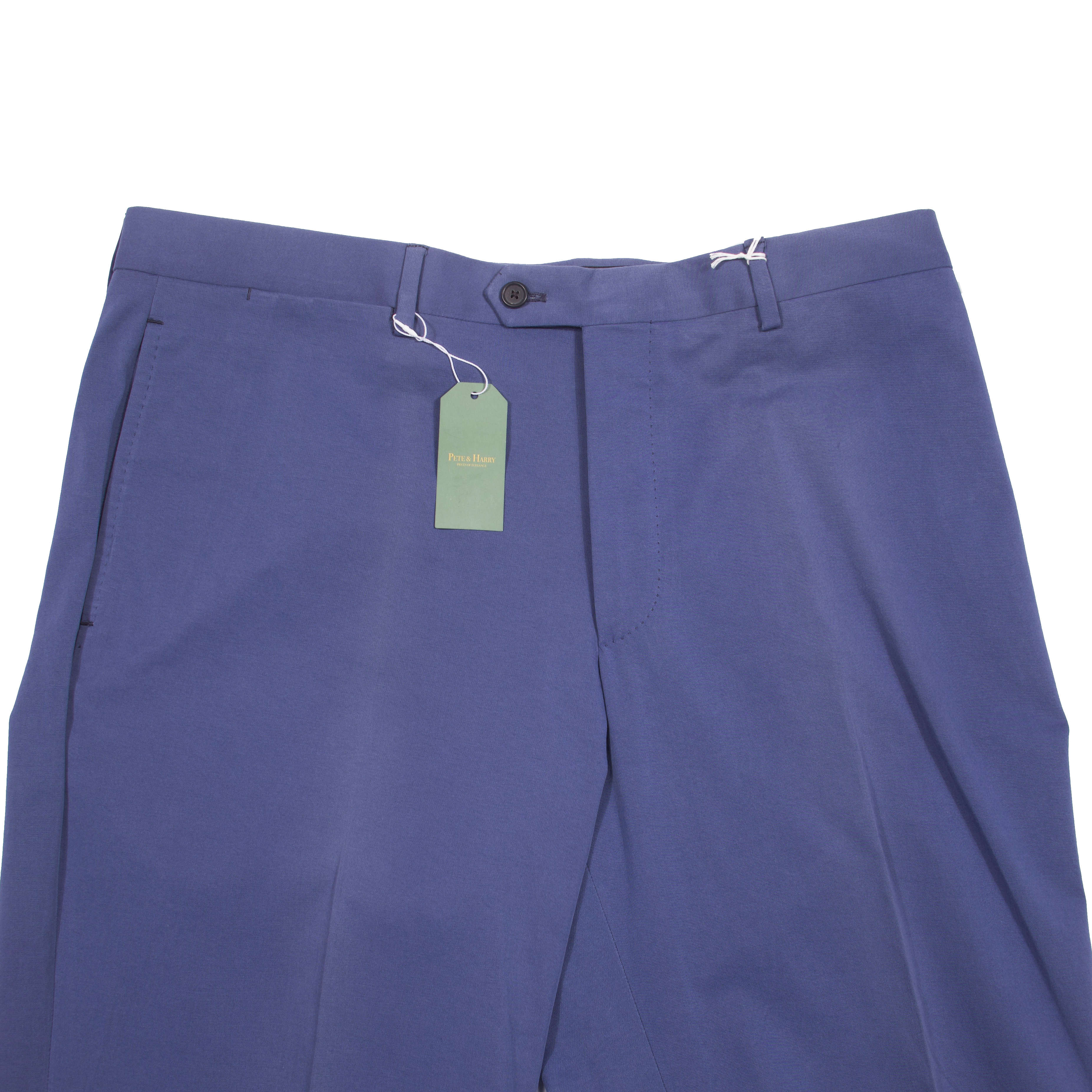 Neapolitan Hand Tailored Blue Cotton Trousers Sz 46
