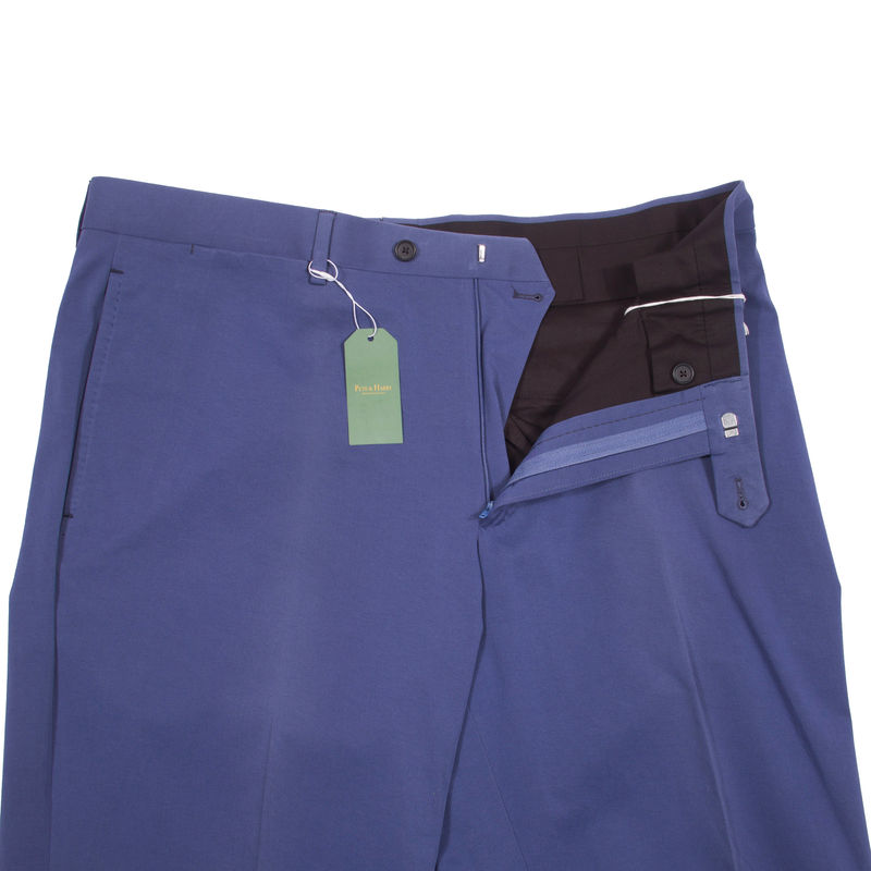 Neapolitan Hand Tailored Blue Cotton Trousers Sz 46
