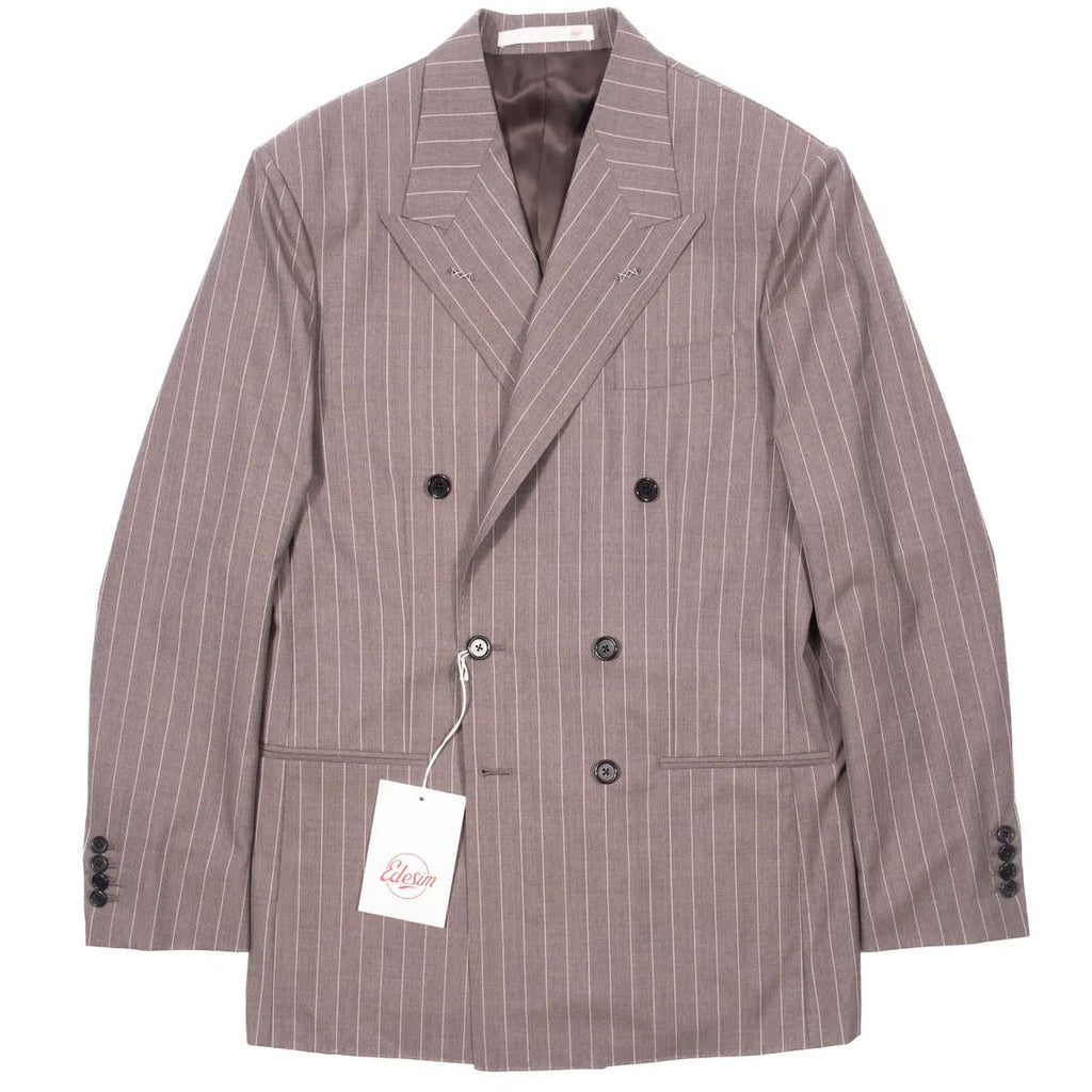 Neapolitan Hand Tailored Grey Chalk Striped Double Breasted Vitale Barberis Canonico Summer Suit Sz 50