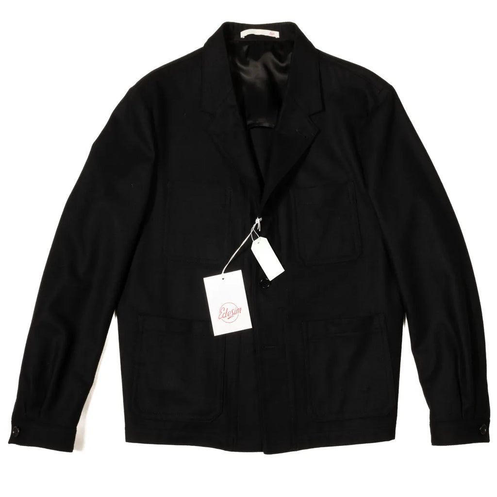 Neapolitan Hand Tailored Black Wool/Cashmere Utility Jacket Sz 50