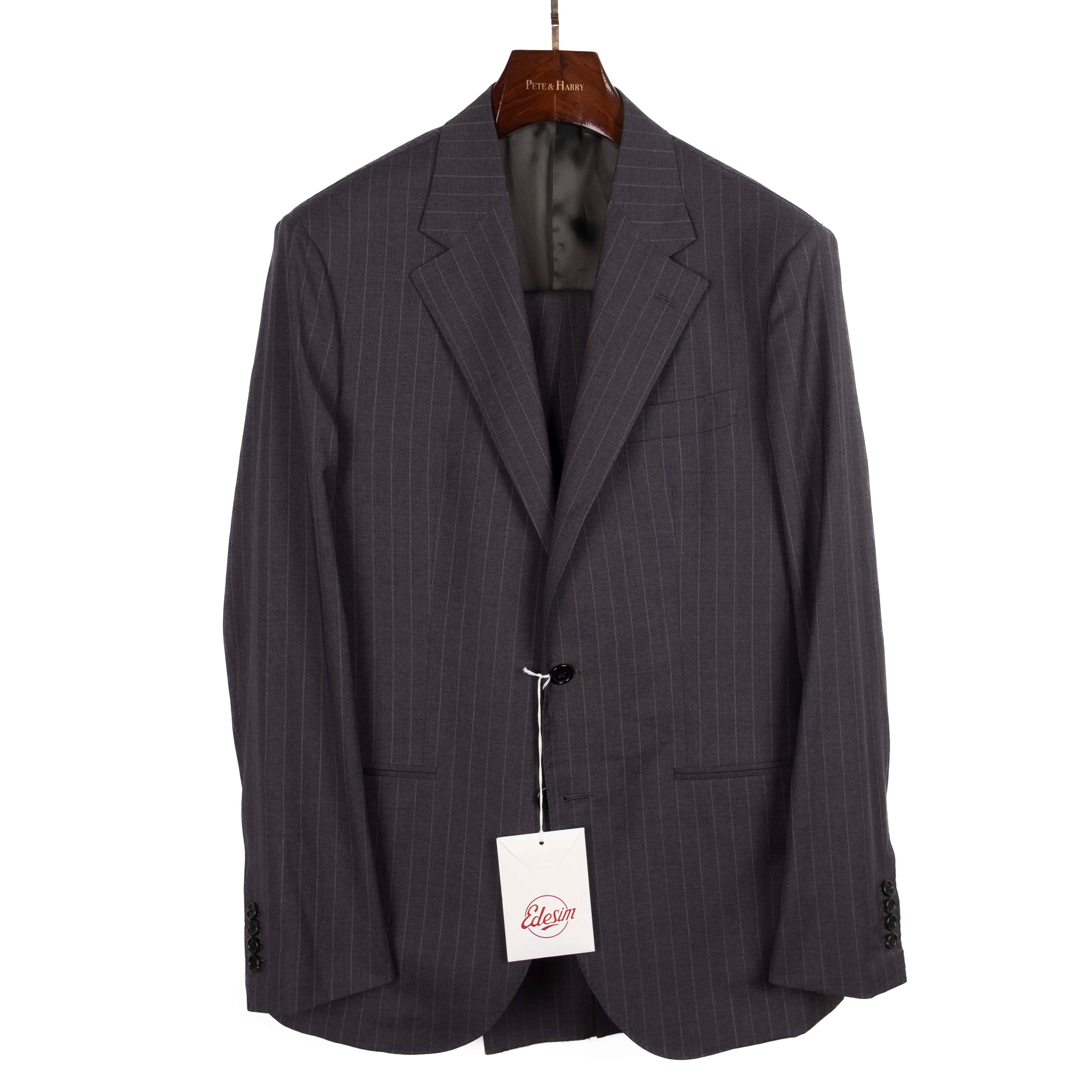 Neapolitan Hand Tailored Grey Chalk Striped Suit Sz 54