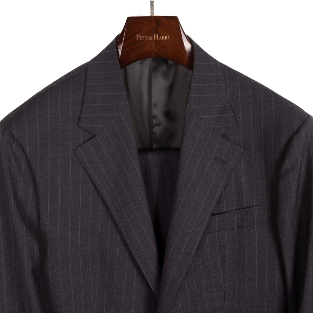 Neapolitan Hand Tailored Grey Chalk Striped Suit Sz 54