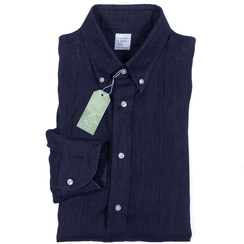 Sartoria Vanni Navy Buttondown Linen Shirt