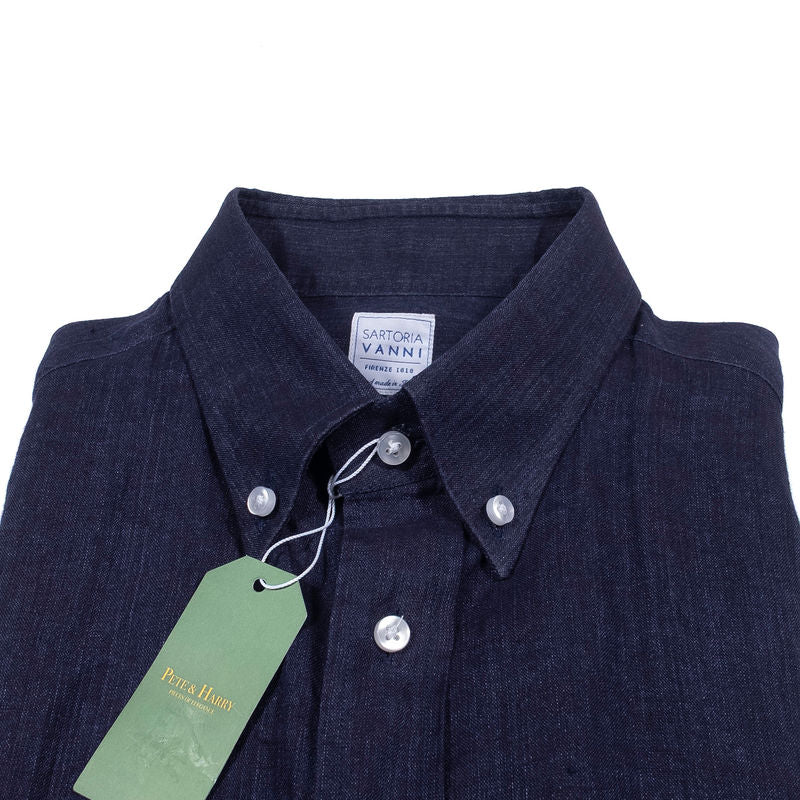 Sartoria Vanni Navy Buttondown Linen Shirt