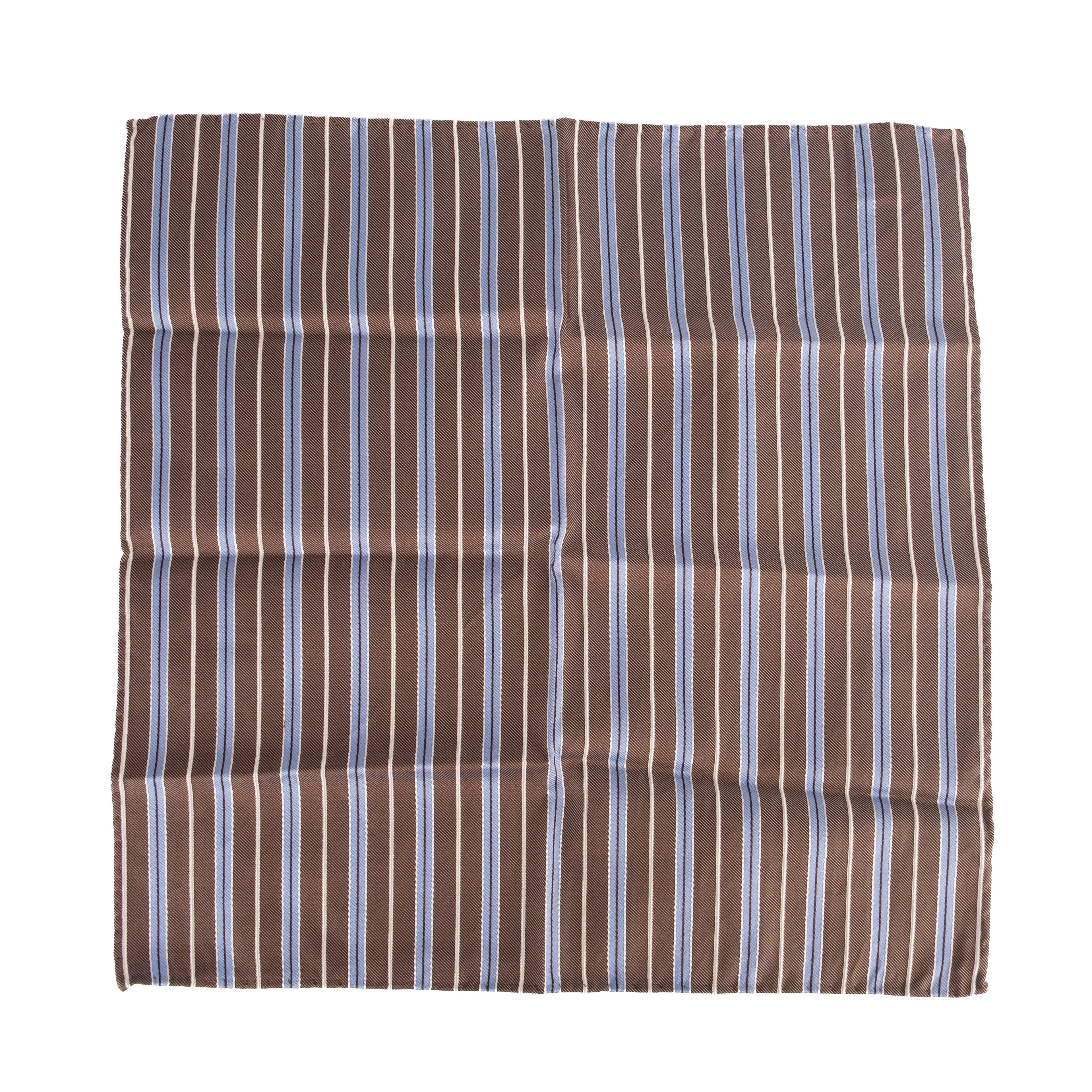 Brown and Blue Striped Pocket Square