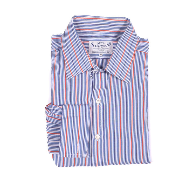 New & Lingwood White with red and blue stripes French Cuff Shirt