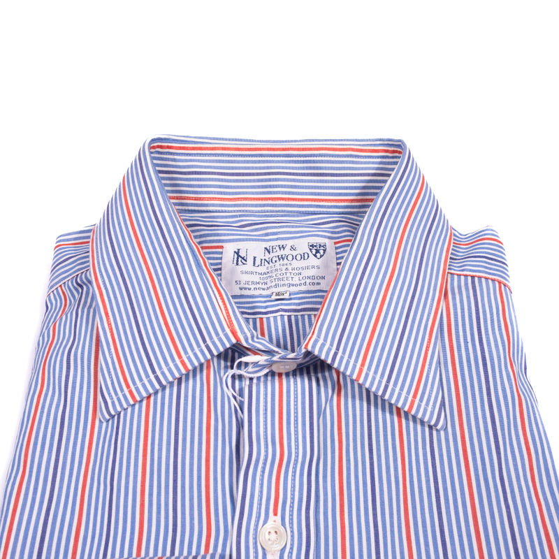 New & Lingwood White with red and blue stripes French Cuff Shirt