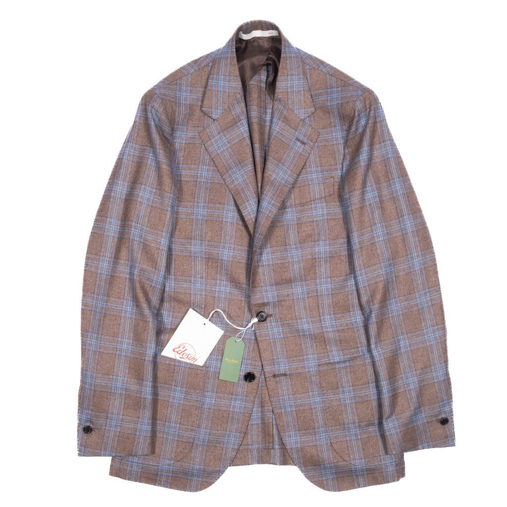 Neapolitan Hand Tailored Light Brown Check Wool Sport Coat Sz 50