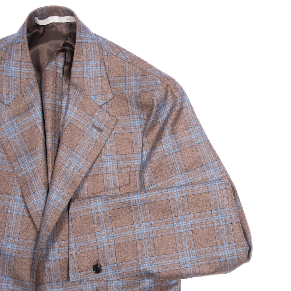 Neapolitan Hand Tailored Light Brown Check Wool Sport Coat Sz 50