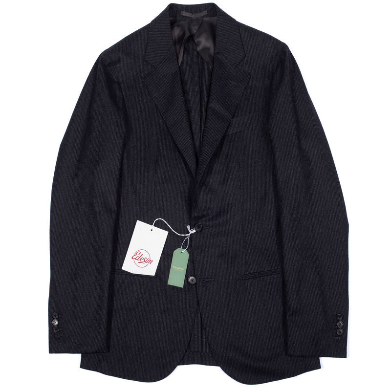 Neapolitan Hand Tailored Charcoal Pinstriped Suit, 50