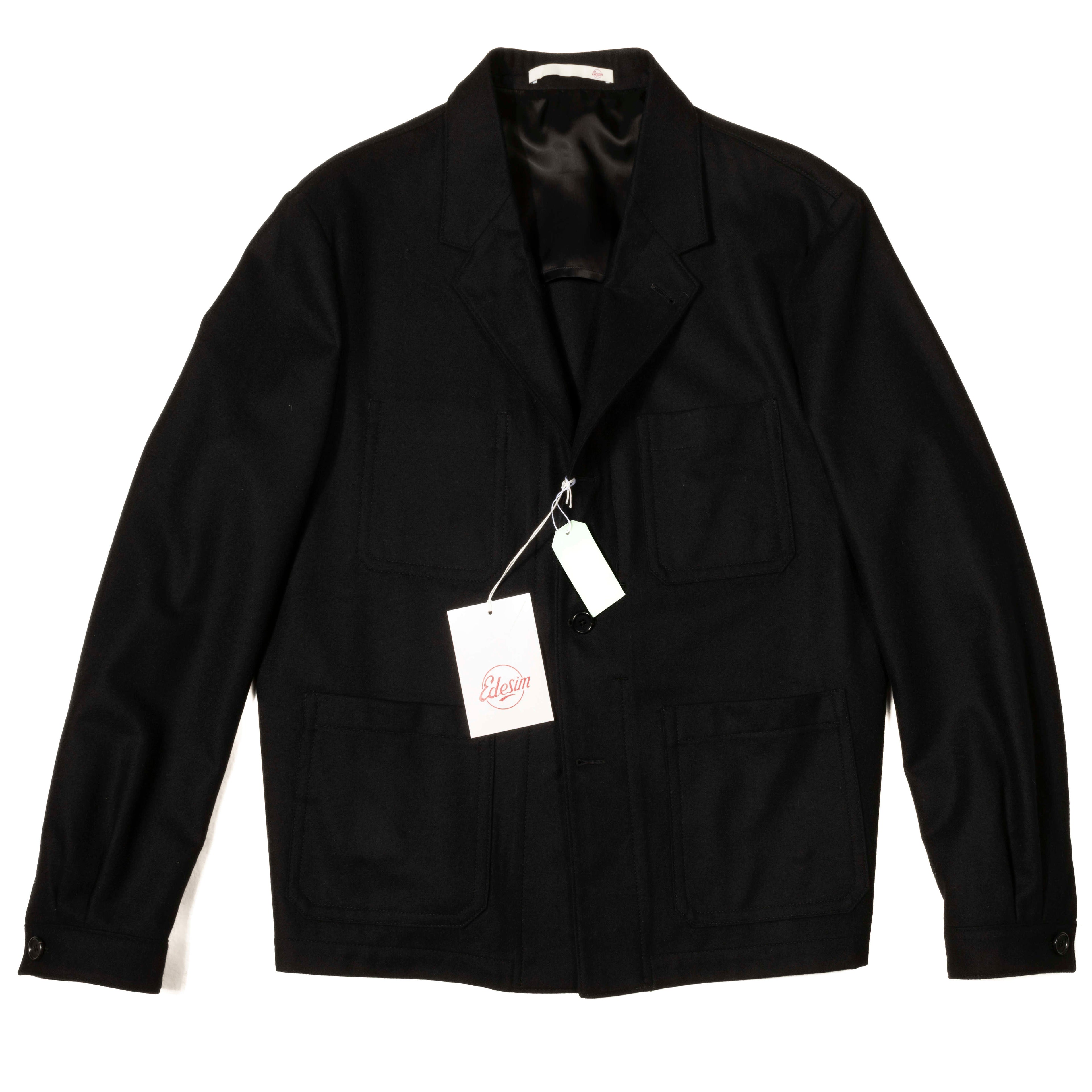 Neapolitan Hand Tailored Black Utility Jacket, Wool, Sz 52