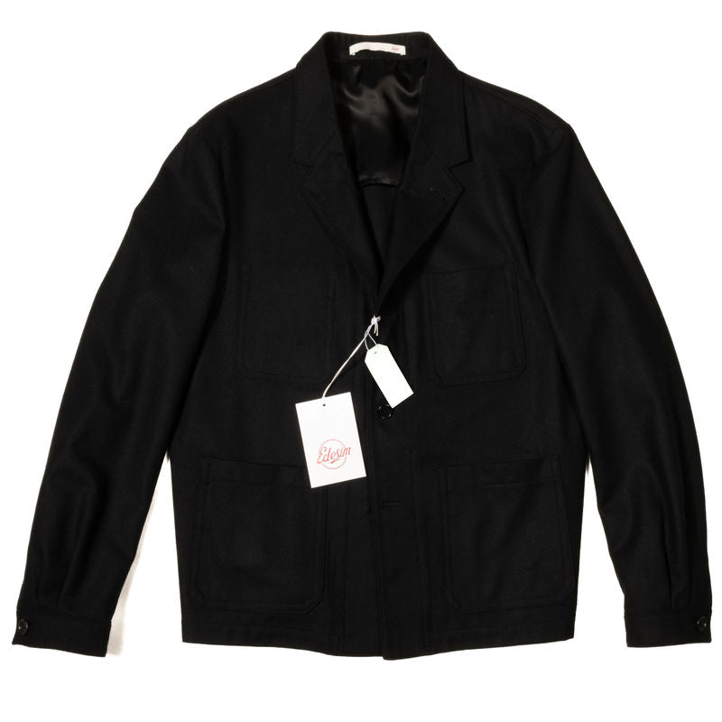 Neapolitan Hand Tailored Black Utility Jacket, Wool, Sz 52