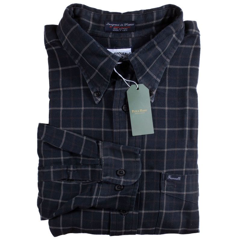 Faconnable Navy Blue Windowpane Shirt