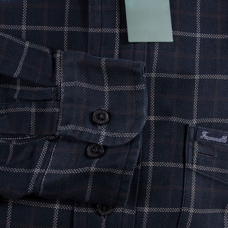 Faconnable Navy Blue Windowpane Shirt