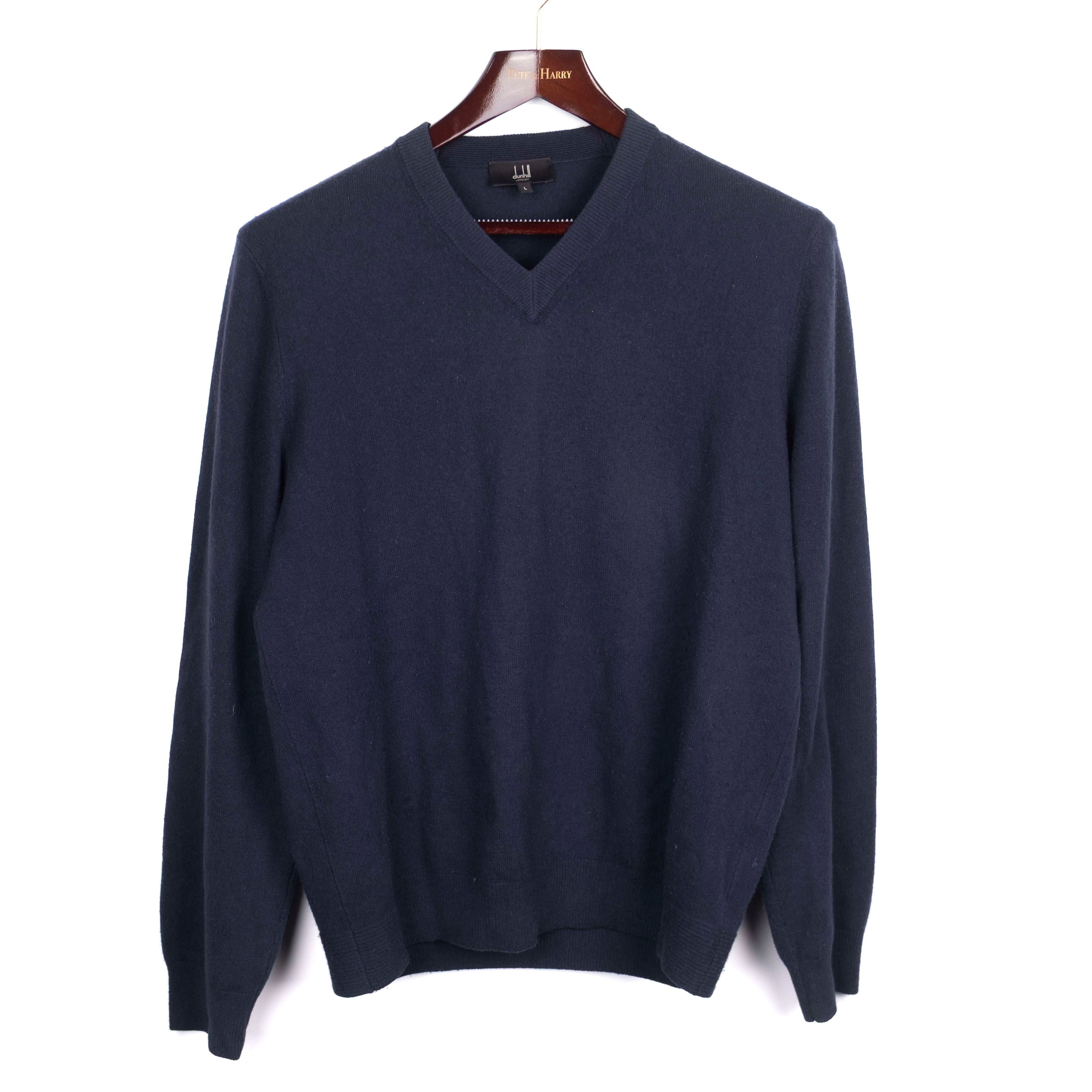 Navy Cashmere V-Neck Sweater