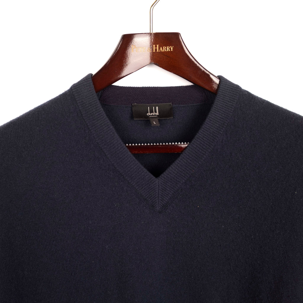 Navy Cashmere V-Neck Sweater