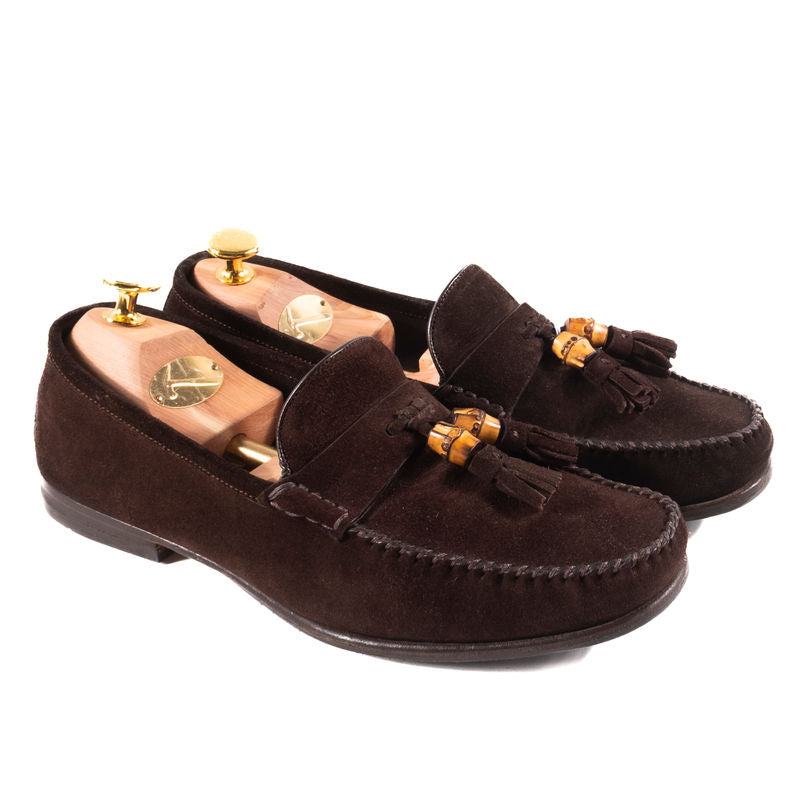 Gucci Brown Suede Tassel Loafers Sz 7.5 UK